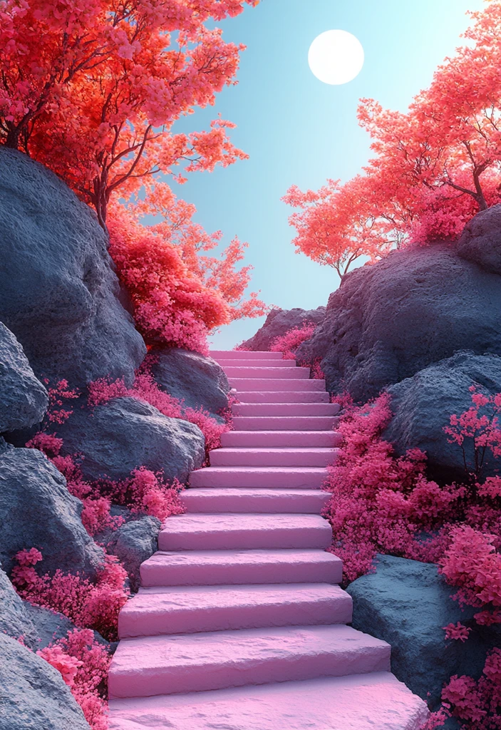 粉红阶梯蓝背景