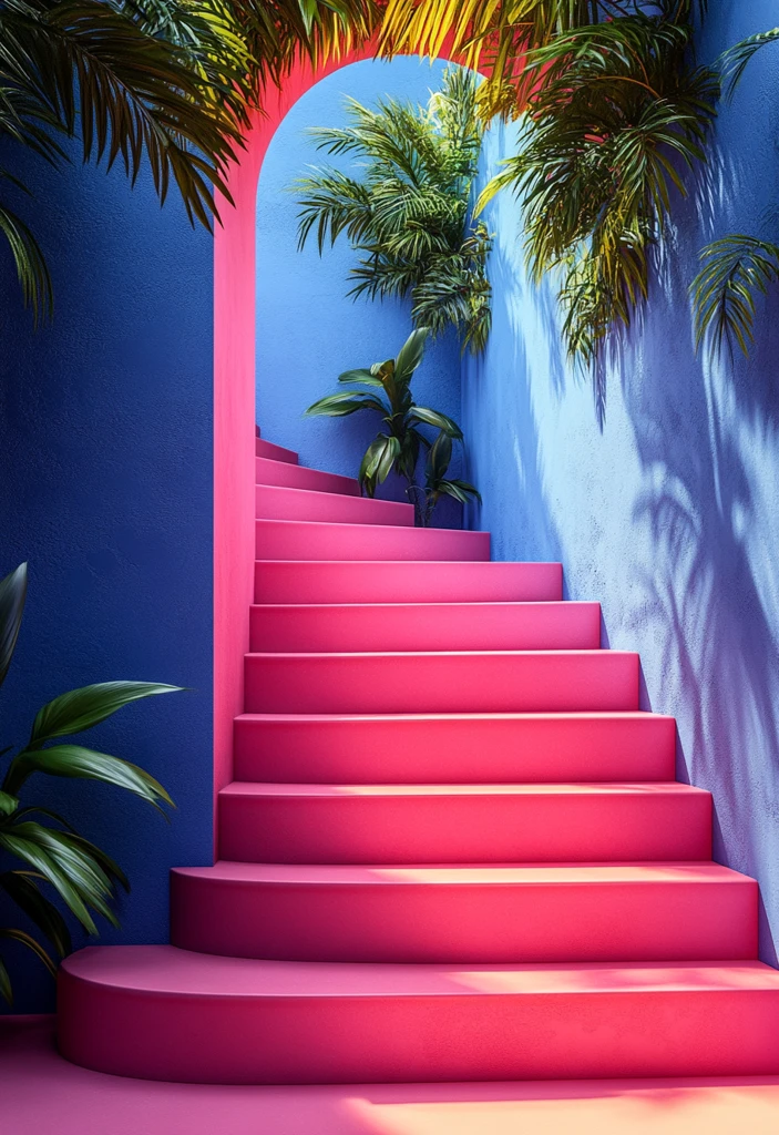 粉红阶梯蓝背景