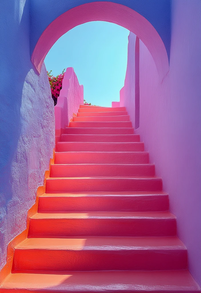 粉红阶梯蓝背景