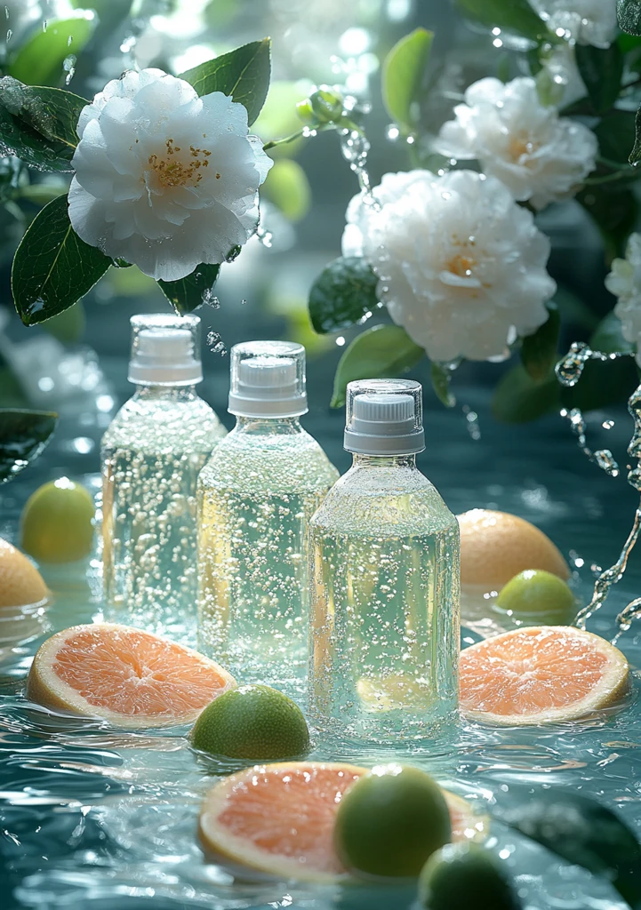 牙刷瓶水花蓝白背景