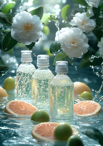 牙刷瓶水花蓝白背景