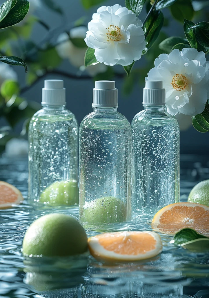 牙刷瓶水花蓝白背景