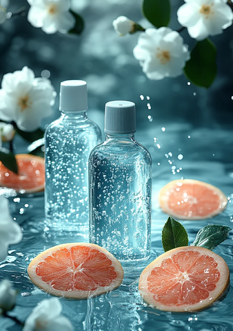 牙刷瓶水花蓝白背景