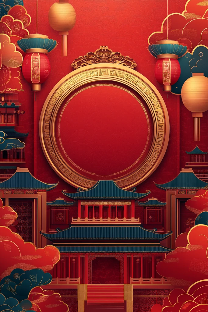 金边红底祥云贺年图