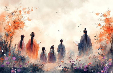 竹林下读书写字