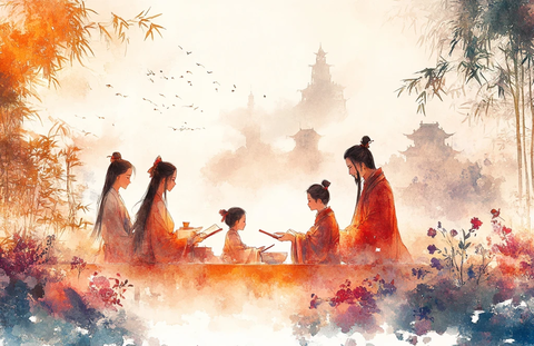 竹林下读书写字