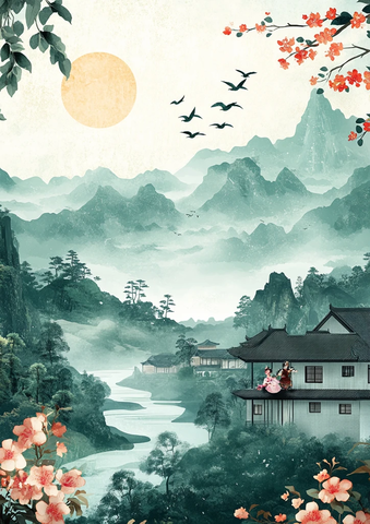 雨季飞燕远山图