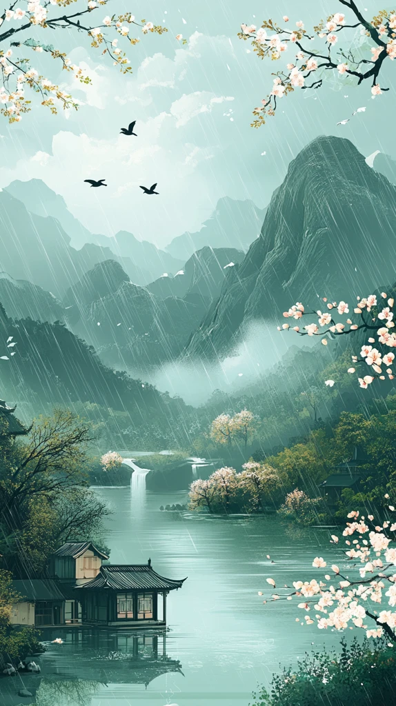 雨季飞燕山河图