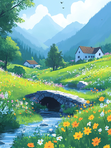 春日乡村石桥流水