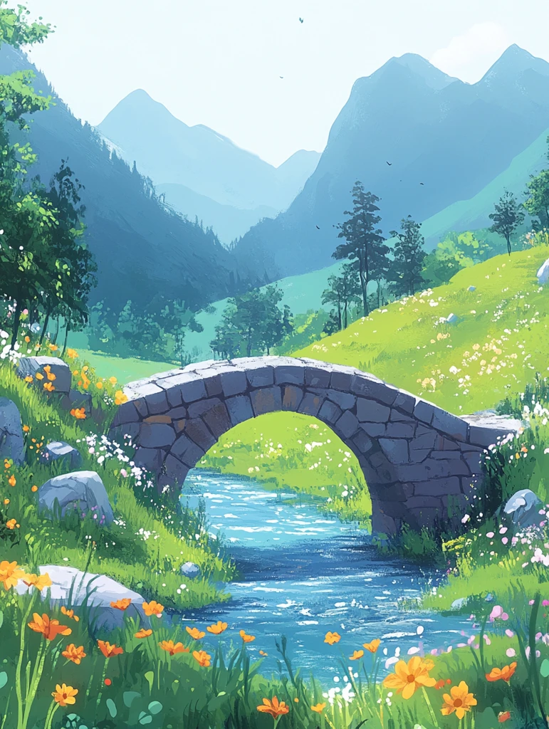 春日乡村石桥流水