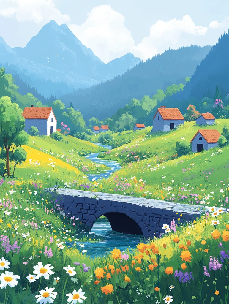 春日乡村石桥流水