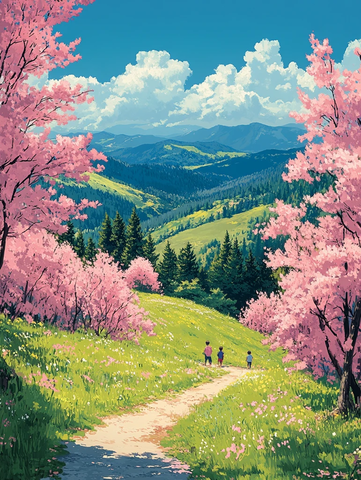 家庭登山春日风景