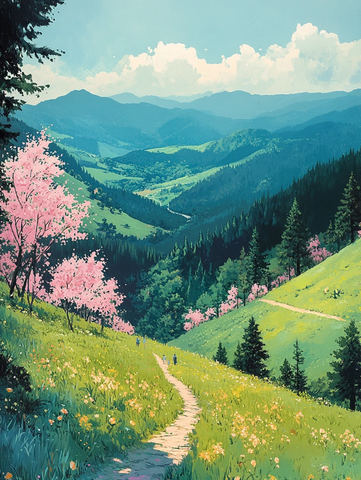 家庭登山春日风景