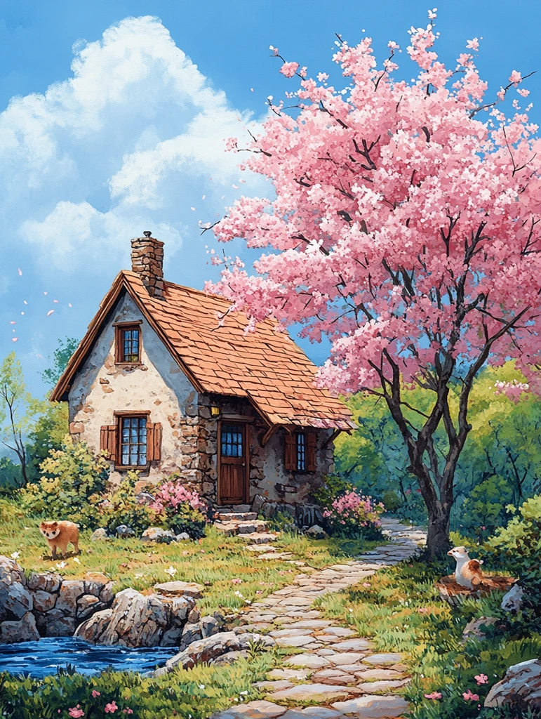 石头小屋春日景