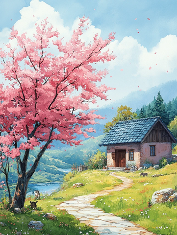 石头小屋春日景