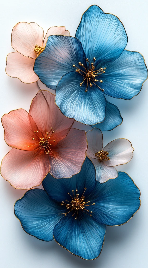 蓝粉绿金色花朵