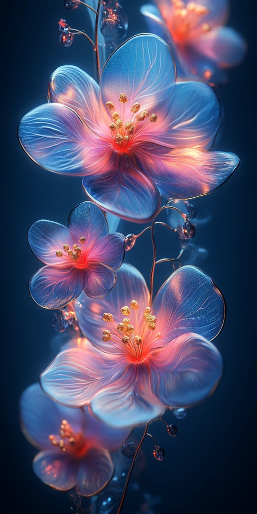 粉紫花金纹蓝背景