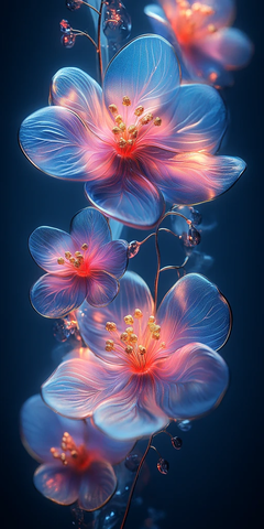 粉紫花金纹蓝背景