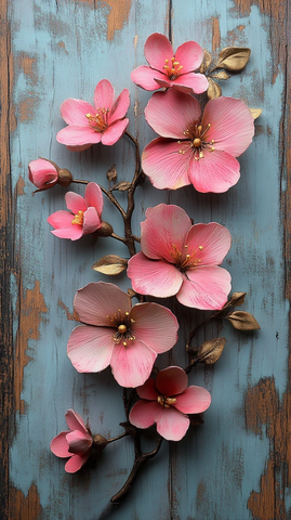 蓝粉花水彩金背景