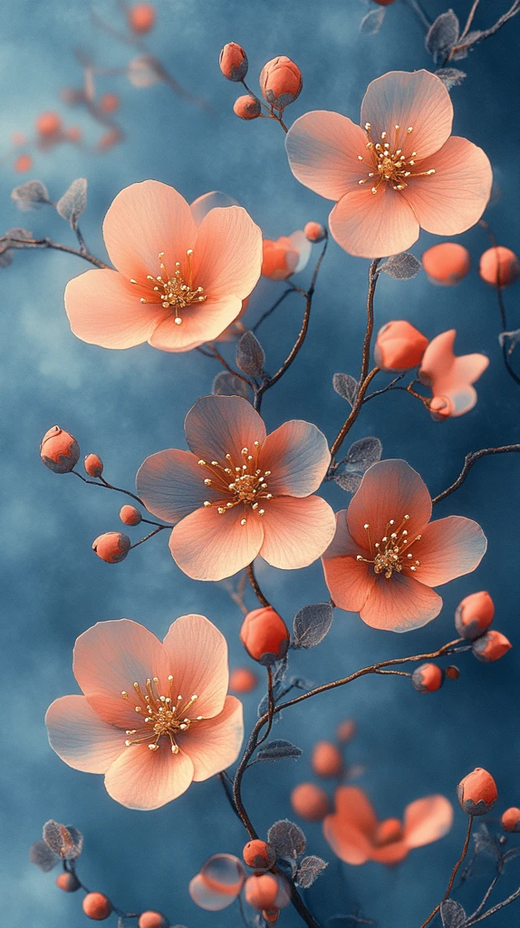 蓝粉花水彩金背景