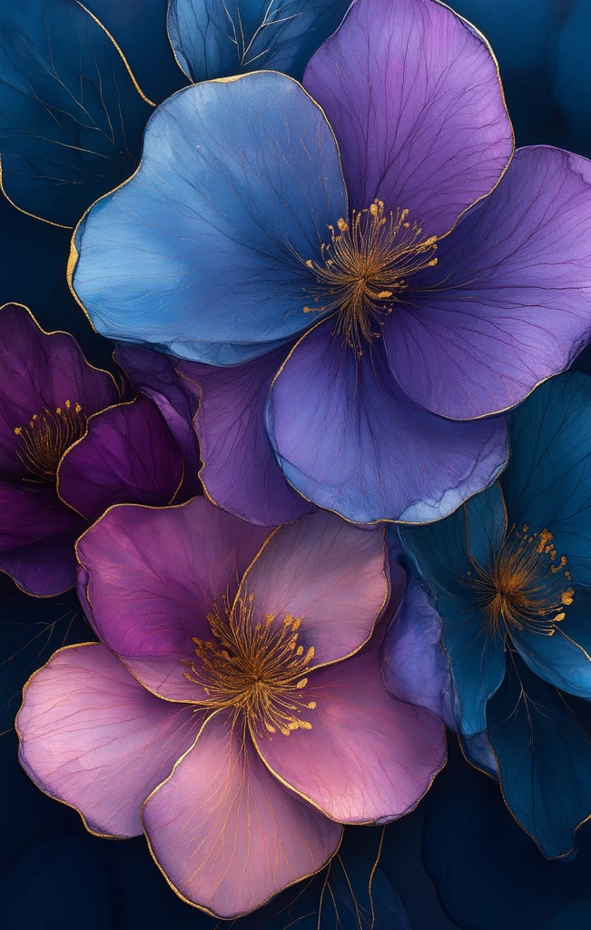 紫绿金黄酒精墨花