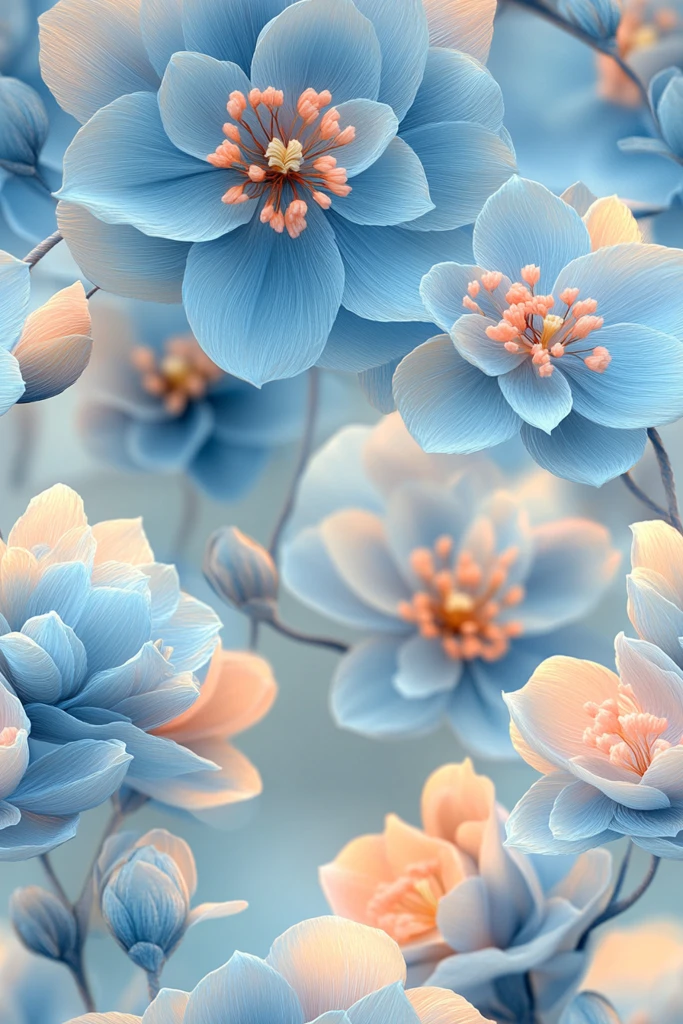 粉色蓝色花朵刺绣