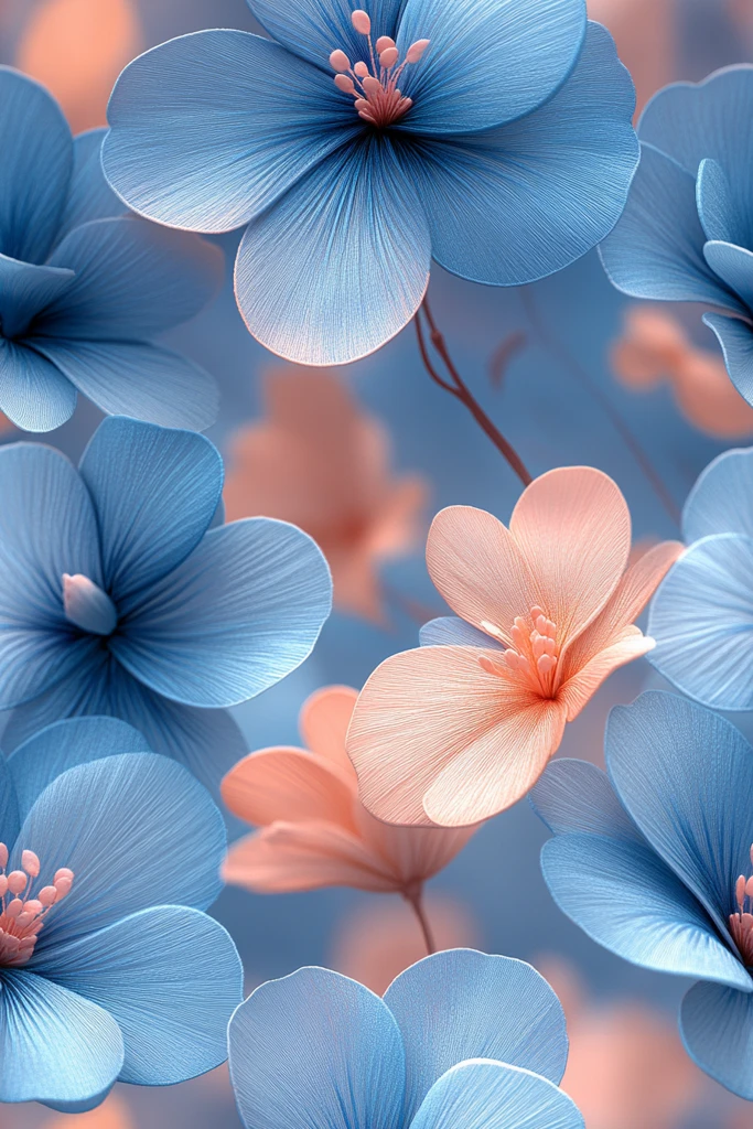 粉色蓝色花朵刺绣