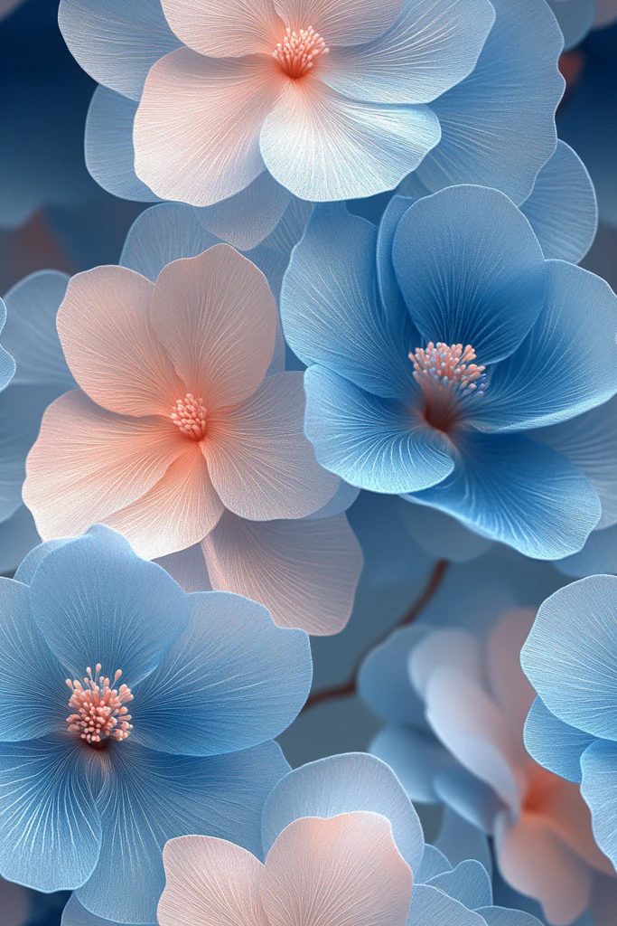 粉色蓝色花朵刺绣