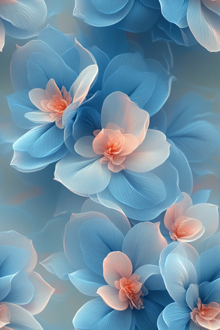 粉色蓝色花朵刺绣