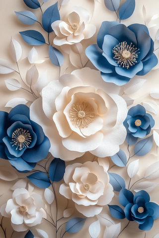 白色蓝色纸花背景