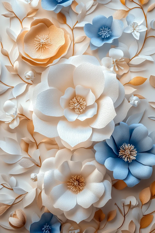 白色蓝色纸花背景