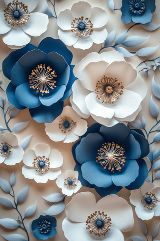 白色蓝色纸花背景