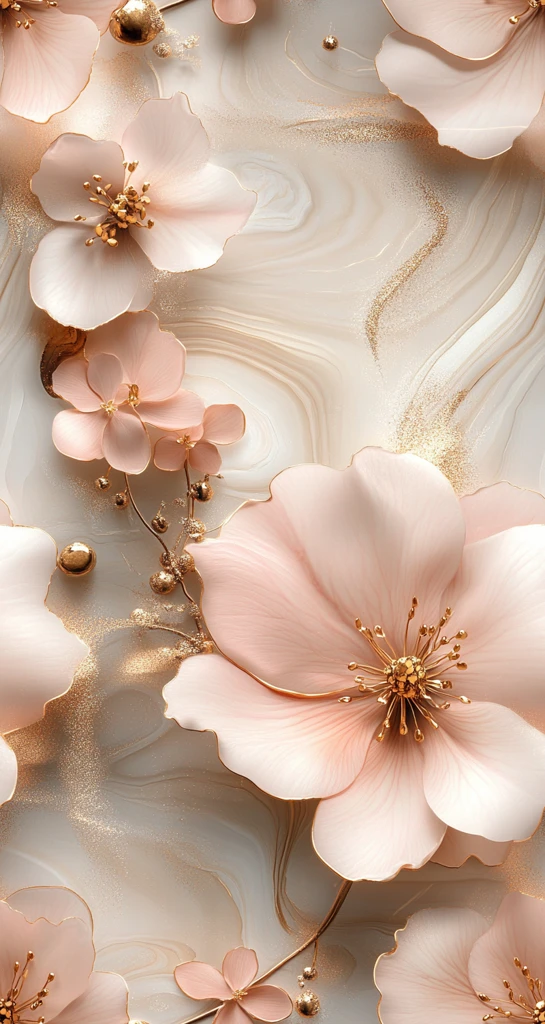 粉色花卉金色点缀