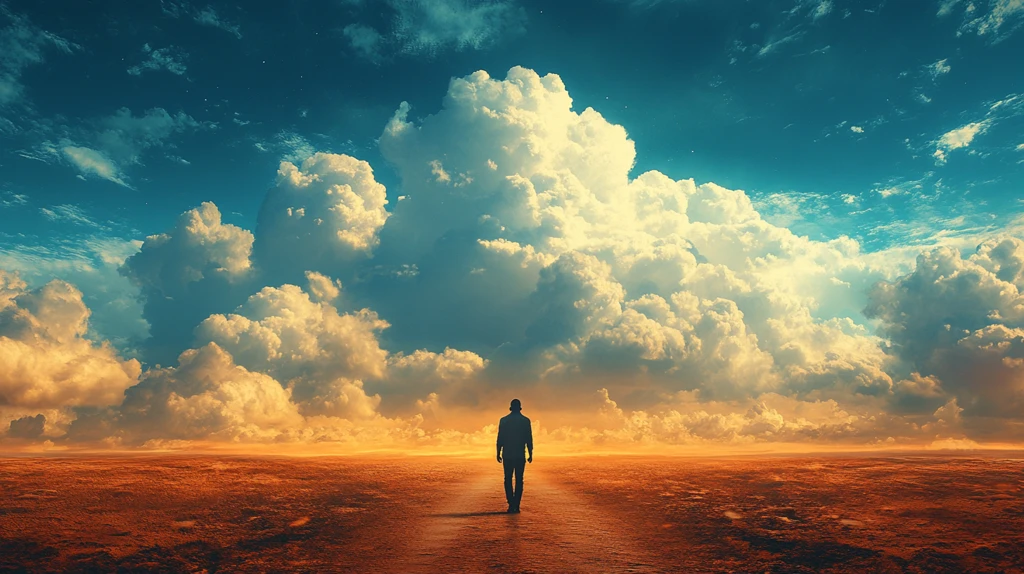 沙漠中独自行走的人