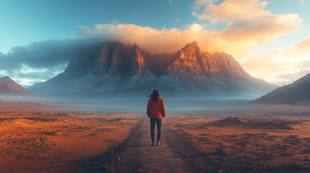 沙漠中独自行走的人