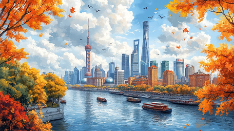 黄浦江畔现代化都市风光