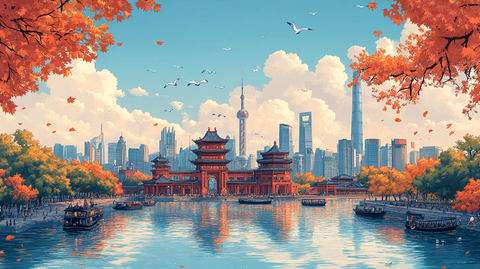 黄浦江畔现代化都市风光