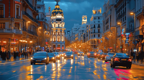 雨夜城市街景灯光璀璨车水马龙