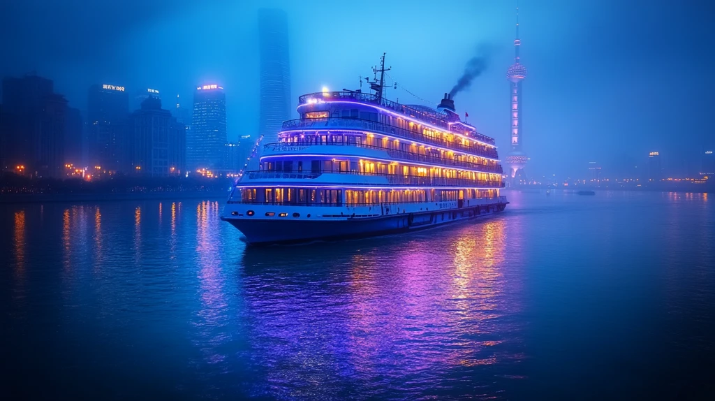 城市夜景中航行的豪华游轮