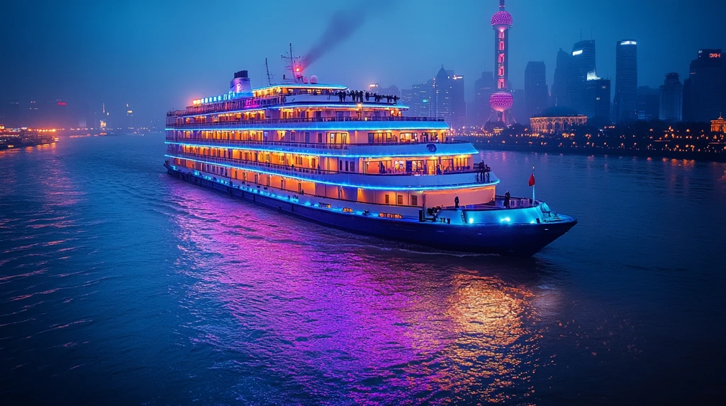 城市夜景中航行的豪华游轮