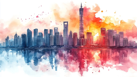 城市地标建筑群鸟瞰全景