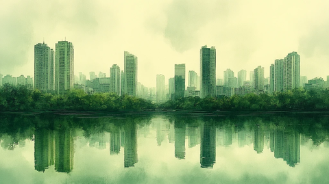 现代化都市建筑群的天际线景观