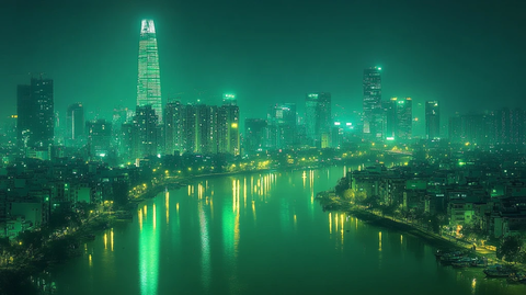 现代化都市建筑群的天际线景观