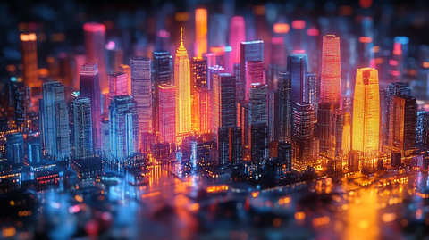 城市灯火辉煌的夜景高楼大厦建筑群