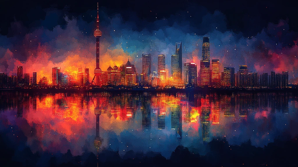 城市灯火辉煌的夜景高楼大厦建筑群