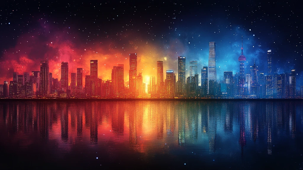 城市灯火辉煌的夜景高楼大厦建筑群