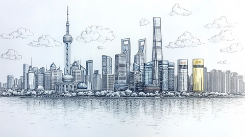 东方明珠塔下的城市建筑群鸟瞰图