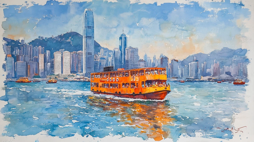 城市中行驶在水面上的观光船