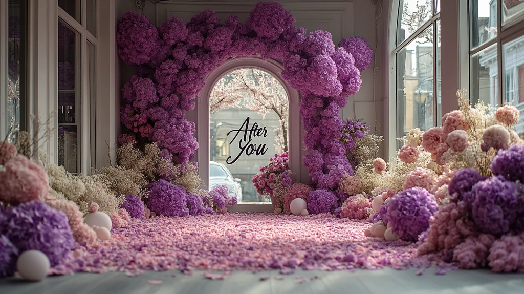 紫色粉色花拱门