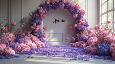 紫色粉色花拱门